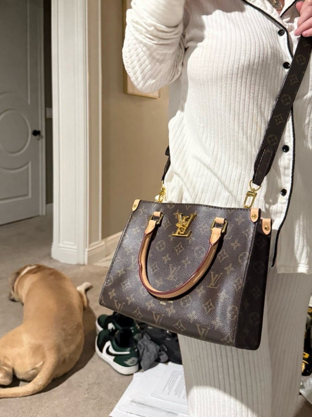 LV Monogram Canvas Tote with Red Trim and Gold Hardware - Picture 10 of 11